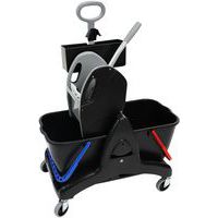 Carro de lavado con 2 cubos de 15 L con escurridor + bandeja para productos - Manutan Expert