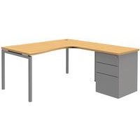 Mesa de oficina compacta Open con cajonera - Haya/aluminio