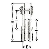 H = altura E = grosor Ø = Ø roldana