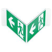 Señal en V de salida de emergencia con flecha a la izquierda de aluminio - Manutan Expert