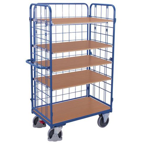 Carro alto ergonómico de rejilla con 5 bandejas de madera - Capacidad 500 kg