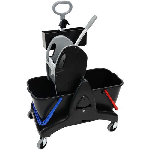Carro de lavado con 2 cubos de 15 L con escurridor + bandeja para productos - Manutan Expert