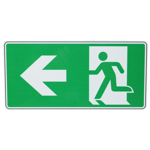 Señal de salida de emergencia con flecha a la izquierda de aluminio - Manutan Expert