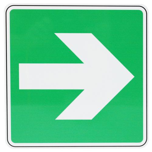 Señal de evacuación con flecha a la derecha en el ángulo derecho aluminio - Manutan Expert