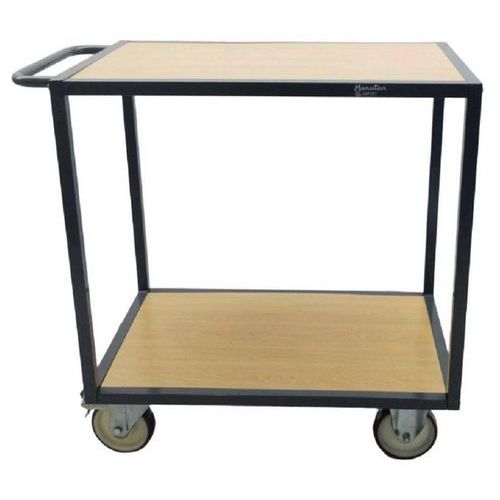 Carro de acero con 2 bandejas de madera - Capacidad de carga de 400 a 500 kg - Manutan Expert
