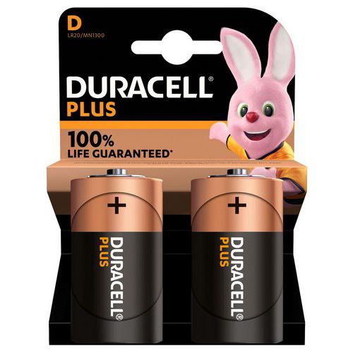 Pila alcalina D Plus 100 % - 2 unidades - Duracell