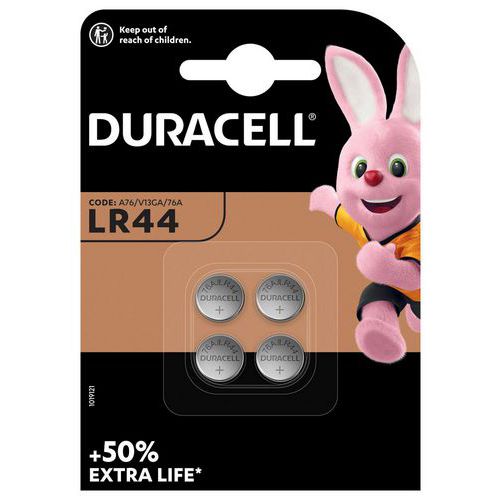Pila de botón alcalina LR44 - Pack de 4 - Duracell