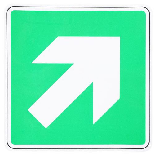 Señal de evacuación con flecha en la esquina superior derecha - Manutan Expert