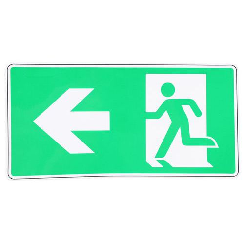 Señal de salida de emergencia con flecha a la izquierda adhesiva - Manutan Expert