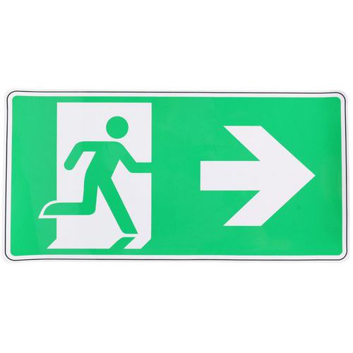 Señal de salida de emergencia con flecha a la derecha adhesiva - Manutan Expert