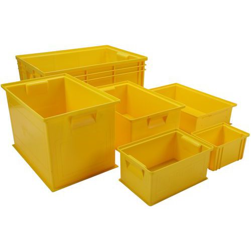 Caja apilable - Amarilla - Longitud de 200 a 630 mm - De 3,6 a 85 L