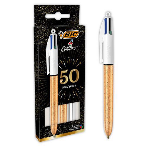 Bolígrafo 4 colores plateado y textura dorada escarch. - BIC