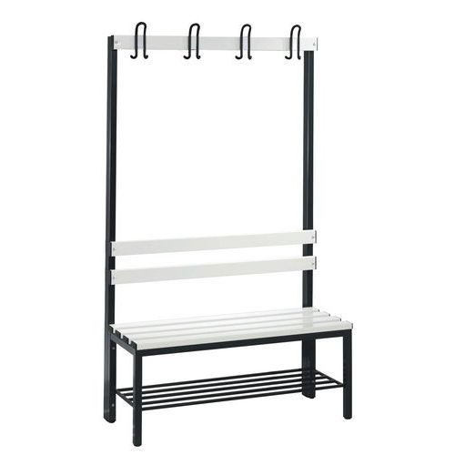 Banco de PVC con colgadores CP - De 4 a 8 colgadores - Una cara - Con respaldo y rejilla para calzado