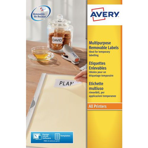 Etiqueta blanca reposicionable Avery - Impresión láser / inyección de tinta, fotocopiadora