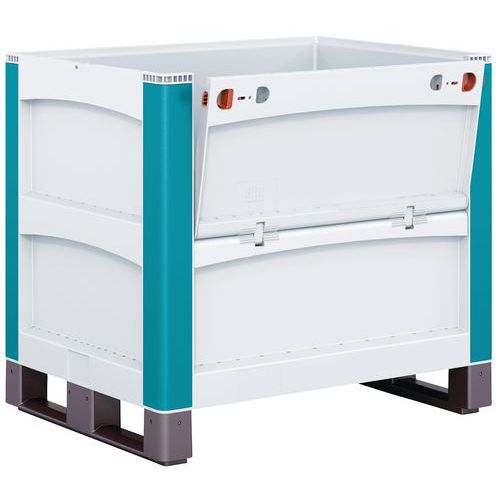 Caja palé SL86 - Paredes macizas - Con suelas - 1 lado longitudinal abatible Caja palé SL86 - Paredes macizas - Con suelas - 1 lado longitudinal abatible