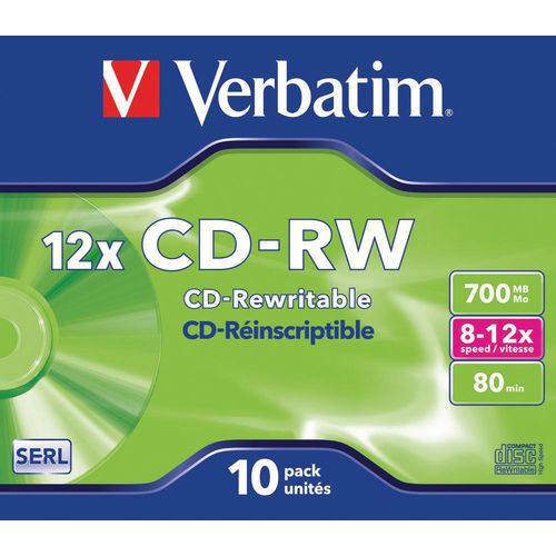 CD-RW grabable 12X- lote de 10 Verbatim