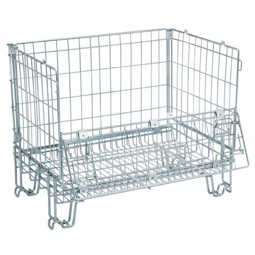 Caja palé apilable - Pared en hilo de acero - 1 parte abatible