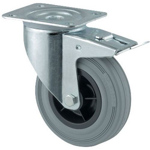 Rueda pivotante con pletina y freno - Carga de 70 a 205 kg - Gris
