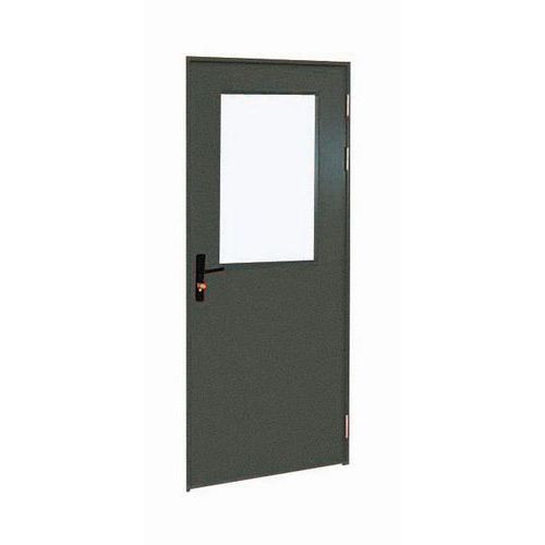 Puerta batiente para cerramientos de taller de chapa de acero o melamina - Panel semiacristalado - Altura 3 m