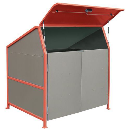 Marquesina para contenedores de residuos Secomat - 3 tabiques, puertas Marquesina para contenedores de residuos Secomat - 3 tabiques, puertas