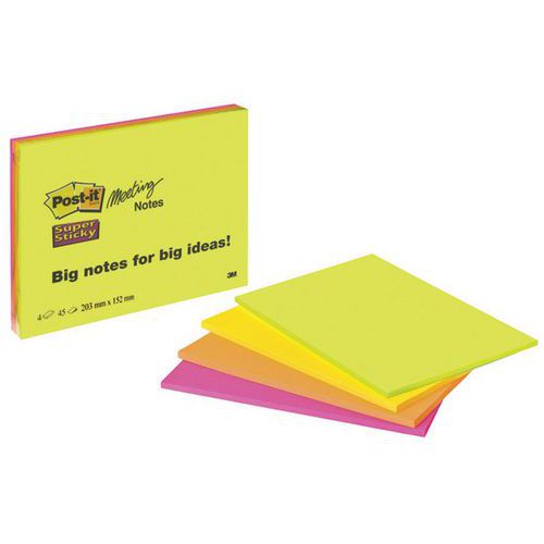 Bloc de notas de reunión, formato grande - Colores variados - Post-it Super Sticky