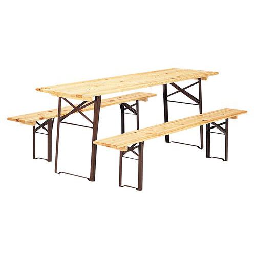 Conjunto de mesa de madera y bancos plegables de 220 cm