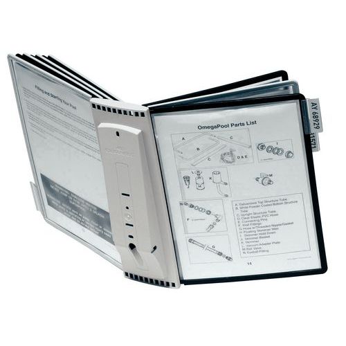 Soporte mural de presentación Sherpa con fundas negras