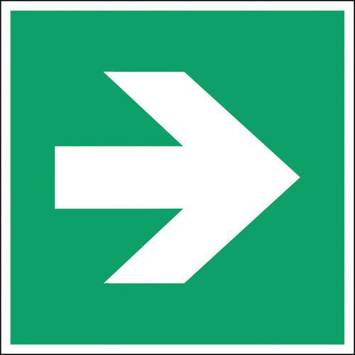 Panel de evacuación cuadrado - Flecha de dirección a la derecha - Fotoluminiscente rígido