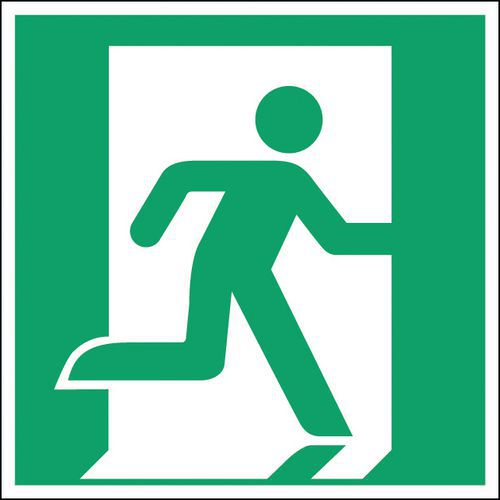 Panel de emergencia y evacuación cuadrado - Salida de emergencia a la derecha - Fotoluminescente rígido Panel de emergencia y evacuación cuadrado - Salida de emergencia a la derecha - Fotoluminescente rígido