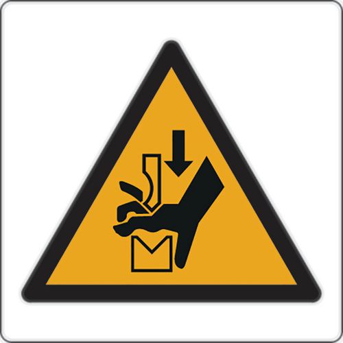 Panel de peligro - Riesgo aplastamiento manos herramienta prensa/freno- Aluminio