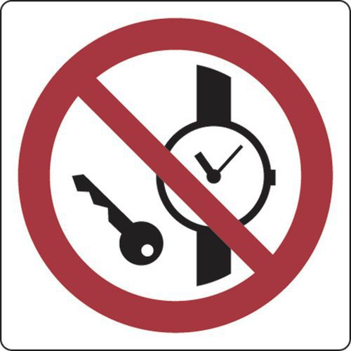 Panel de prohibición - Objetos metálicos o relojes - Aluminio