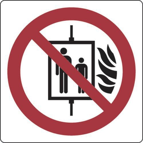 Panel de prohibición - Ascensor prohibido en caso de incendio - Aluminio