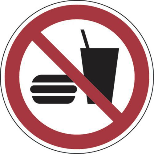 Panel de prohibición - Prohibido comer o beber - Aluminio REDONDO