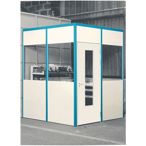 Puerta batiente para cerramientos de taller de melamina - Panel semiacristalado - Altura 3,01 m
