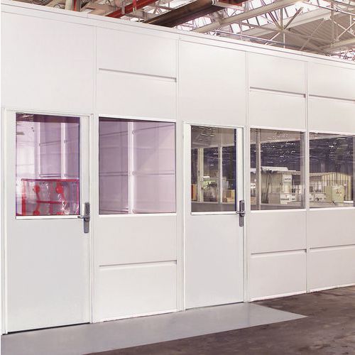 Puerta corredera para cerramientos de taller de chapa de acero - Panel acristalado - Altura 3,01 m