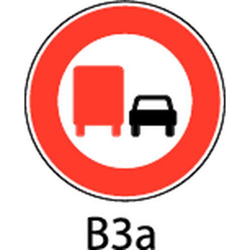 Panel de señalización - B3a - Prohibición a los vehículos pesados de adelantar a todos los vehículos de motor