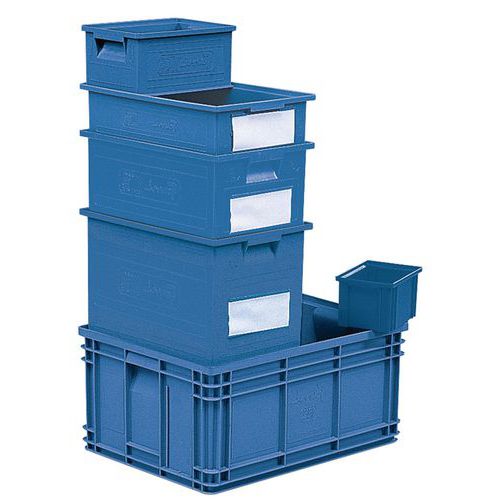 Caja apilable - Azul - Longitud de 200 a 630 mm - De 3,6 a 85 L