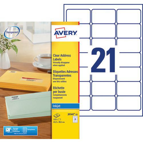 Etiqueta de direcciones transparente Avery - Impresión de chorro de tinta