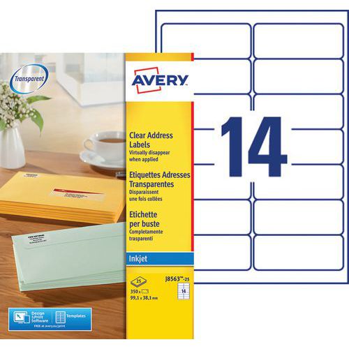 Etiqueta de direcciones transparente Avery - Impresión de chorro de tinta