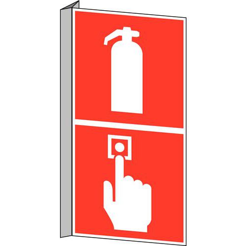 Señal de peligro de incendio - Extintor y botón de alarma de incendio - Rígida