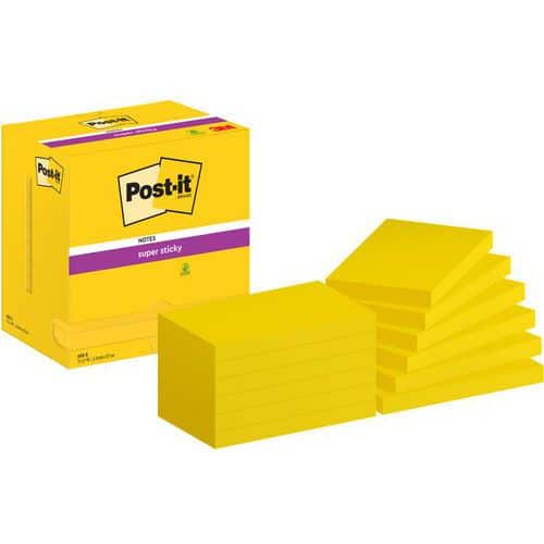 Notas Post-it® Super Sticky de 76 x 127 mm, 12 bloques amarillos