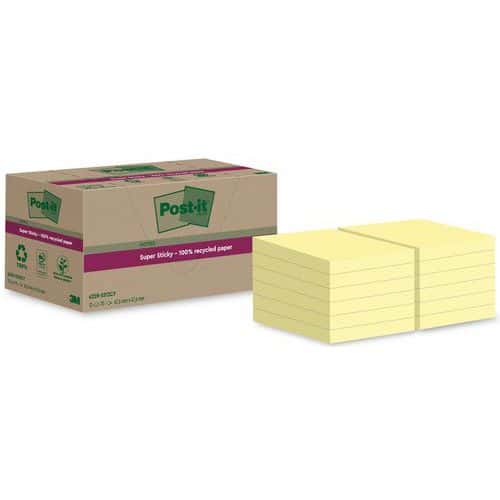 Notas Super Sticky recicladas de 47,6 x 47,6 mm, 12 bloques amarillos
