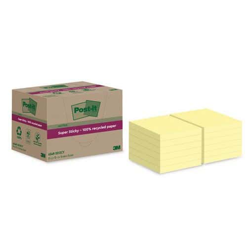 Notas Super Sticky recicladas de 76 x 76 mm, 12 bloques amarillos Post-it®