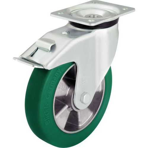Rueda pivotante con pletina y freno - Capacidad de 250 a 600 kg