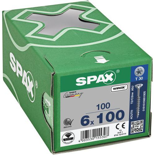 Caja de 100 tornillos universales de cabeza avellanada T-Star Plus TX Ø - Spax