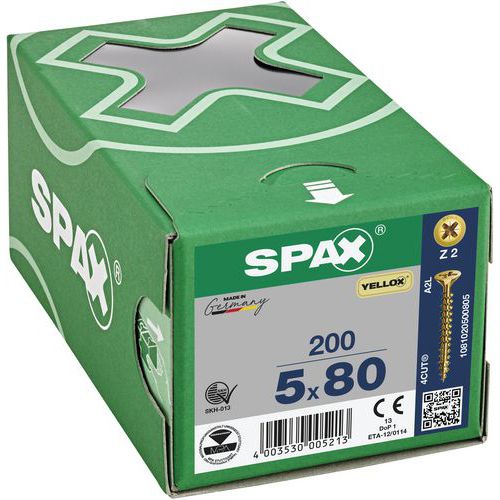Caja de tornillos universales Yellox de cabeza avellanada PZ Ø 3 a 5 mm - Spax