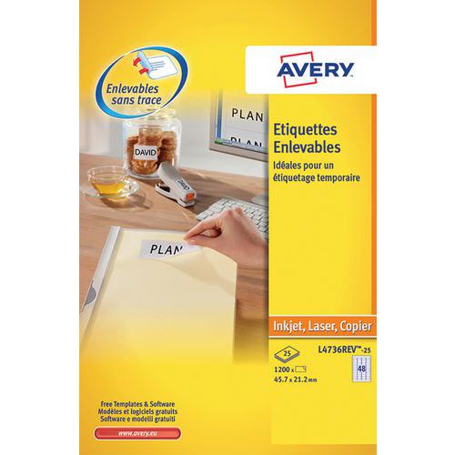 Etiqueta blanca reposicionable Avery - Impresión láser / inyección de tinta, fotocopiadora