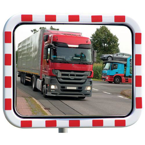 Espejo de tráfico de acero inoxidable con marco rojo/blanco - Dancop