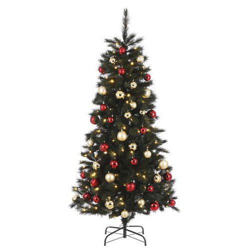 Árbol de Navidad artificial Voss 140 LED 185 cm - 48 adornos rojo/dorado