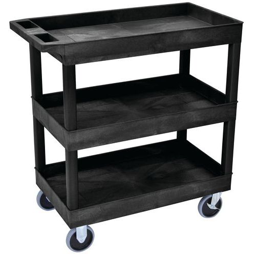 Carro de plástico reciclado - 3 bandejas con borde - Altura de 95 cm - Capacidad para 230 kg